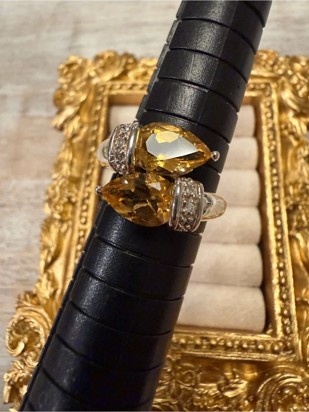 Sterling Silver Dual Pear Citrine with White Topaz Ring - Size 6